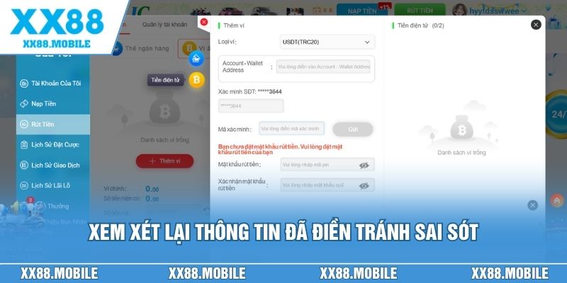 Xem xét lại thông tin đã điền tránh sai sót